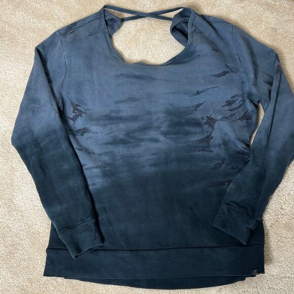 PrAna Deelite Pullover Drop Back French Terry Cotton Blue Tie Dye‎ Sweatshirt - Picture 2 of 9